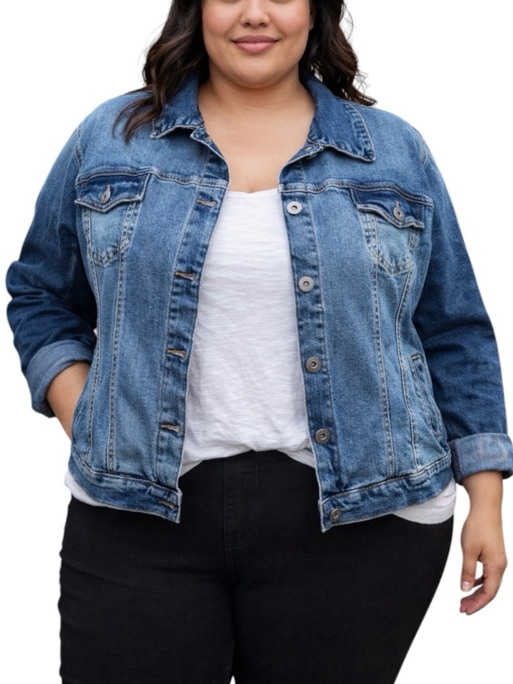 Torrid Denim 1 1X Distressed Denim Jacket Casual Plus Size